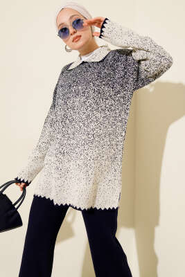 Nokta Desen Gömlek Yaka Triko Takım Lacivert - İkili Takım