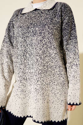 Nokta Desen Gömlek Yaka Triko Takım Lacivert - İkili Takım