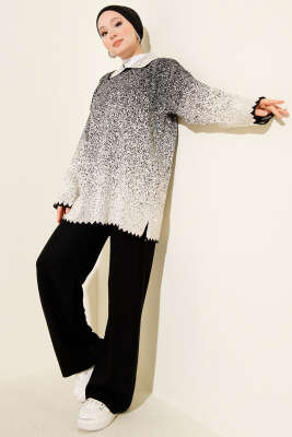 Nokta Desen Gömlek Yaka Triko Takım Siyah - SUDE NAZ