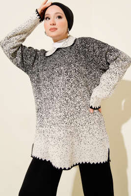 Nokta Desen Gömlek Yaka Triko Takım Siyah - İkili Takım