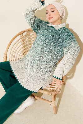 Nokta Desen Gömlek Yaka Triko Takım Zümrüt - SUDE NAZ