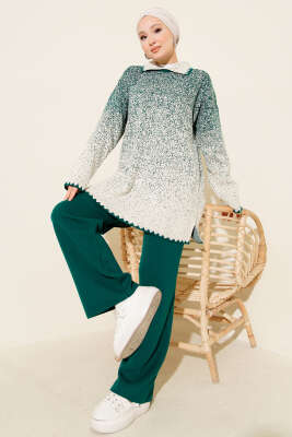 Nokta Desen Gömlek Yaka Triko Takım Zümrüt - İkili Takım