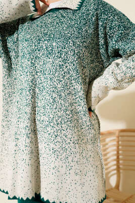 Nokta Desen Gömlek Yaka Triko Takım Zümrüt - İkili Takım