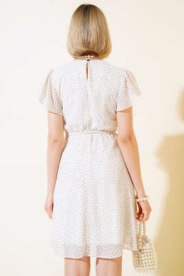 Nokta Desen Kemerli Elbise Ekru - Kadın Giyim Modelleri