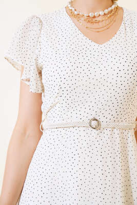 Nokta Desen Kemerli Elbise Ekru - Kadın Giyim Modelleri