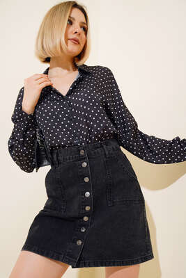 Nokta Desenli Gömlek Siyah - Kadın Giyim Modelleri