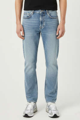 Normal Bel Boru Paça Erkek Kot Pantolon Mavi Kar - MARTİN MİXS