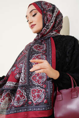 Nostaljik Motif Soft Şal Bordo 
