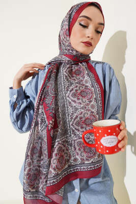 Nostaljik Motif Soft Şal Nar Çiçeği - Başörtüsü
