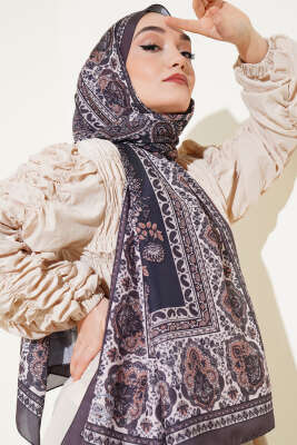 Nostaljik Motif Soft Şal Siyah 