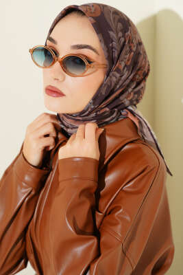 Nostaljik Motifli Eşarp Acı Kahve - Başörtüsü