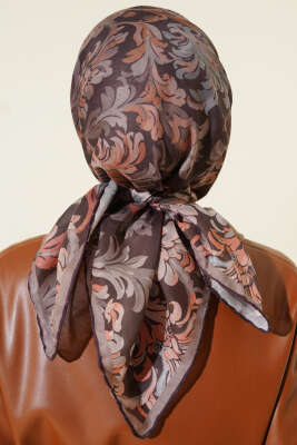 Nostaljik Motifli Eşarp Acı Kahve - Başörtüsü