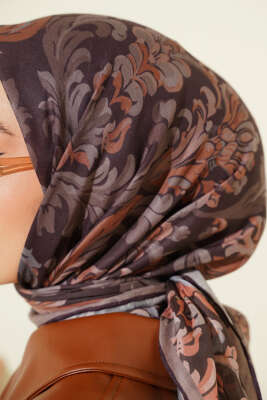 Nostaljik Motifli Eşarp Acı Kahve - Başörtüsü