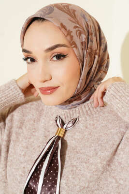 Nostaljik Motifli Eşarp Bej - Başörtüsü