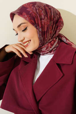 Nostaljik Motifli Eşarp Bordo 