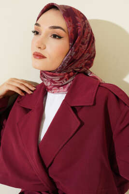 Nostaljik Motifli Eşarp Bordo - Başörtüsü