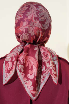 Nostaljik Motifli Eşarp Bordo - Başörtüsü