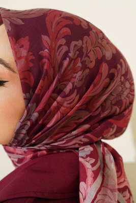 Nostaljik Motifli Eşarp Bordo - Başörtüsü