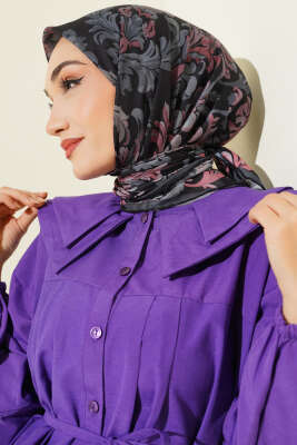 Nostaljik Motifli Eşarp Füme 