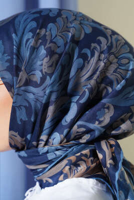 Nostaljik Motifli Eşarp Lacivert - Başörtüsü