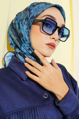 Nostaljik Motifli Eşarp Saks 