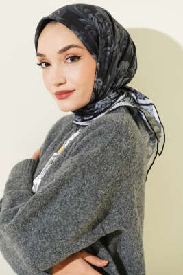 Nostaljik Motifli Eşarp Siyah - VERTU (NYD TEKSTİL)