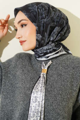 Nostaljik Motifli Eşarp Siyah - Başörtüsü
