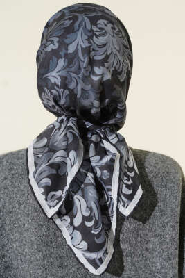 Nostaljik Motifli Eşarp Siyah - Başörtüsü