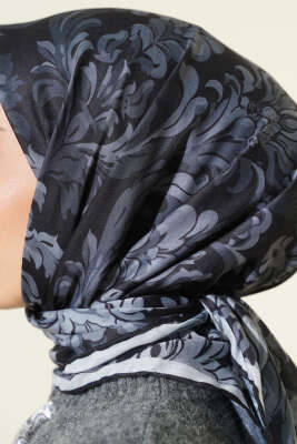 Nostaljik Motifli Eşarp Siyah - Başörtüsü