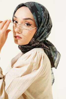 Nostaljik Motifli Eşarp Siyah Yeşil - VERTU (NYD TEKSTİL)