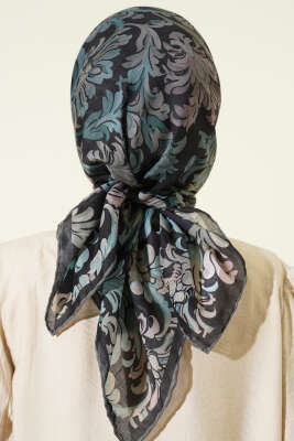 Nostaljik Motifli Eşarp Siyah Yeşil - Başörtüsü