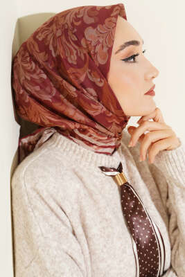 Nostaljik Motifli Eşarp Taba - VERTU (NYD TEKSTİL)