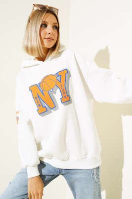 	 NY Baskılı Şardonlu Sweatshirt Ekru - Kadın Giyim Modelleri