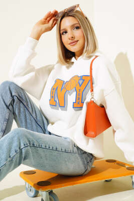 	 NY Baskılı Şardonlu Sweatshirt Ekru 