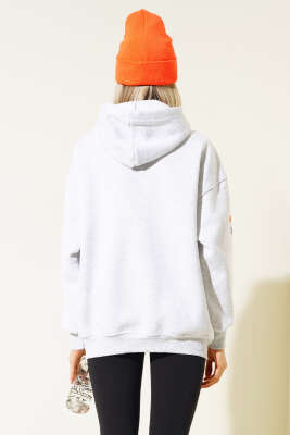 NY Baskılı Şardonlu Sweatshirt Gri - Kadın Giyim Modelleri