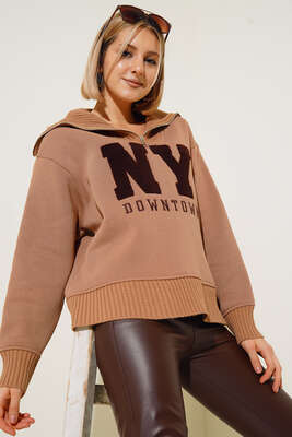 NY Yazılı Sweatshirt Latte 