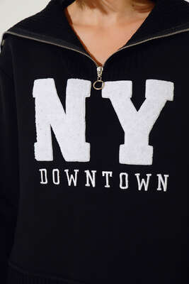 NY Yazılı Sweatshirt Siyah - Thumbnail