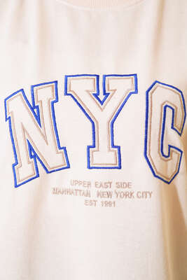 NYC Baskılı T-shirt Bej - Thumbnail