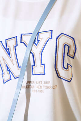 NYC Baskılı T-shirt Beyaz - Thumbnail