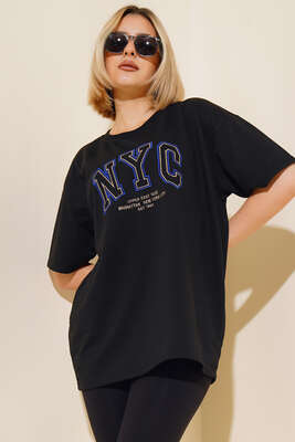 NYC Baskılı T-shirt Siyah - Thumbnail
