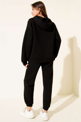 NYC Baskılı Üç İplik Sweat İkili Takım Siyah - Kadın Giyim Modelleri