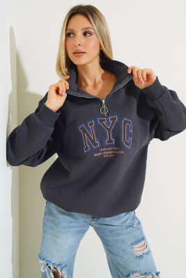 Nyc Basklı Şardonlu Sweatshirt Antrasit 