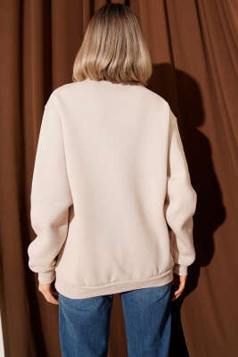 Nyc Basklı Şardonlu Sweatshirt Bej - Kadın Giyim Modelleri