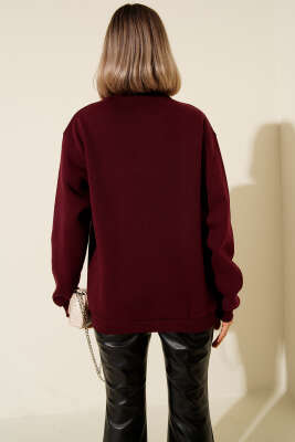 Nyc Basklı Şardonlu Sweatshirt Bordo - Kadın Giyim Modelleri