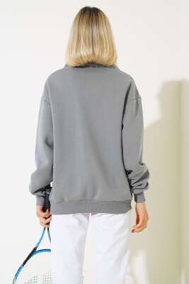 Nyc Basklı Şardonlu Sweatshirt Kayrak Grisi - Kadın Giyim Modelleri