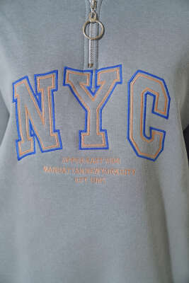 Nyc Basklı Şardonlu Sweatshirt Kayrak Grisi - Kadın Giyim Modelleri