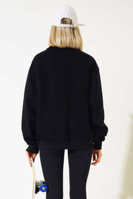 Nyc Basklı Şardonlu Sweatshirt Siyah - Kadın Giyim Modelleri