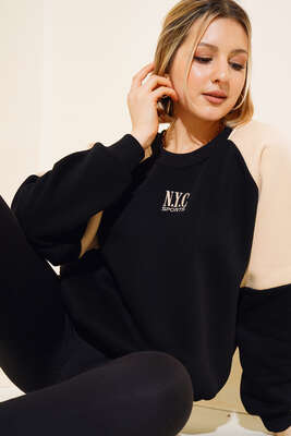 NYC Nakışlı Sweatshirt Siyah 