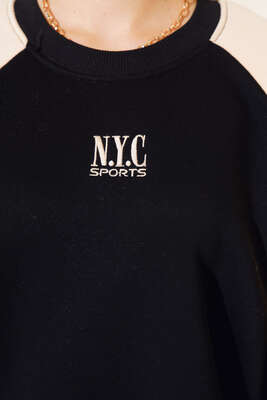 NYC Nakışlı Sweatshirt Siyah - Kadın Giyim Modelleri