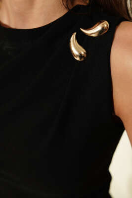 Omuz Aksesuarlı Bel Büzgülü Mini Elbise Siyah - Kadın Giyim Modelleri